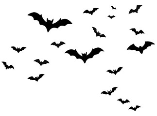 Horror black bats group isolated on white background. flying bats Halloween. vector illustration