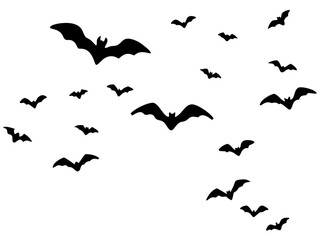 Horror black bats group isolated on white background. flying bats Halloween. vector illustration