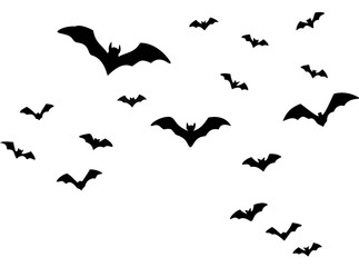 Horror black bats group isolated on white background. flying bats Halloween. vector illustration
