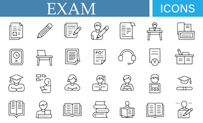 Vector Set of Exam and Education Icons – Perfect for Learning and Testing Themes
