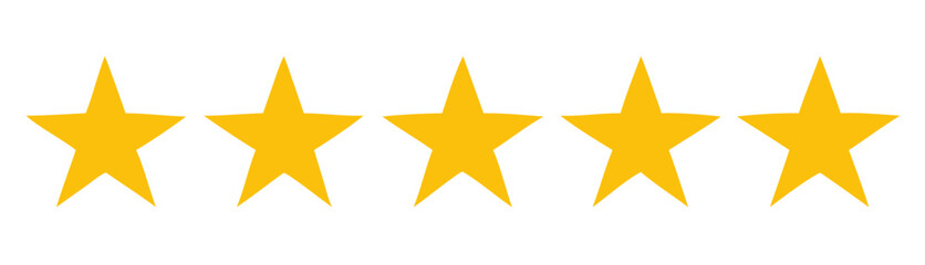 Obraz premium Five stars customer product rating review icon in flat style, star isolated on white background, review business concept, for apps and websites