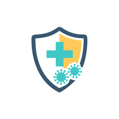 immune from flu germ icon in flat style, virus protection logo vector isolated on white background, hygiene shield, bacterial prevention, immune business concept,