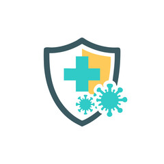 Fototapeta premium immune from flu germ icon in flat style, virus protection logo vector isolated on white background, hygiene shield, bacterial prevention, immune business concept,