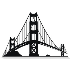 Hand-Drawn Golden Gate Bridge Silhouette in Doodle Comic Style