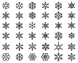 snowflake icons collection in line style isolated on white background. New year design elements, frozen symbol, Vector illustration
