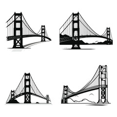 Hand-Drawn Golden Gate Bridge Silhouette in Doodle Comic Style