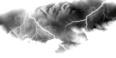 Storm clouds lightning isolated on white background.PNG