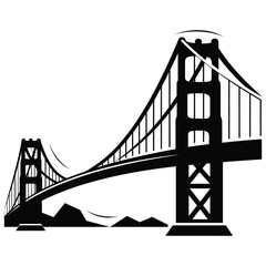 Hand-Drawn Golden Gate Bridge Silhouette in Doodle Comic Style