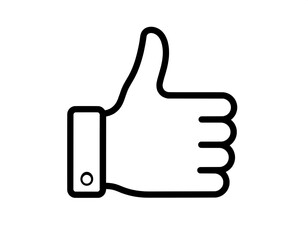 Obraz premium A minimalist thumbs-up icon in clean black outline, perfect for approval or positive feedback symbols in modern UI/UX design.