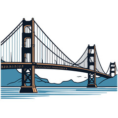 Cartoon Vector of Golden Gate Bridge with Sketchy Lines