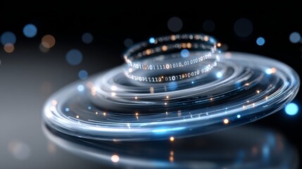 360-degree perspective of holographic cod in a futuristic cybernetic cityscape exploring digital art and technology