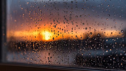 Sunset through a rain-streaked window