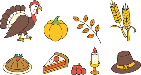 Thanksgiving Day Nova Scotia Canada Illustration Set. Canadian Thanksgiving Day Elements Colorful Collection Nova Scotia. Bright Thanksgiving Day Design Set Nova Scotia Canada. Colorful Harvest