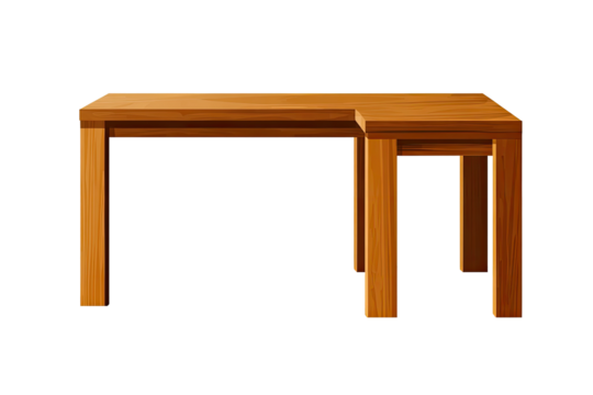 Wooden corner table, simple, pixelated design