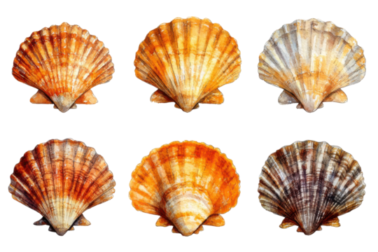 Watercolor Sea Shells Collection Artistic Ocean Illustration Isolated Black Background Beautiful Seafood Graphic Elements Summer Theme Beach Decoration