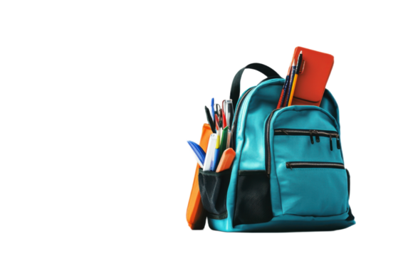 Back to school Student backpack on transparent background, png