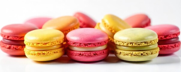 Obraz premium Vibrant macaron assortment, various flavors displayed , almond, treat