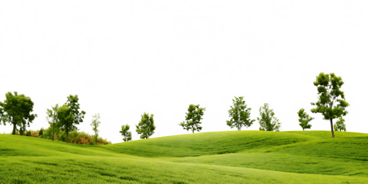 Rolling green hills with trees isolated on a transparent background - Powered by Adobe