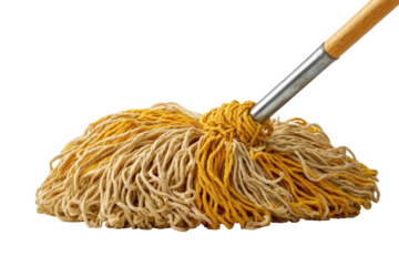 Close-up of a yellow and beige mop head