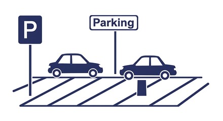 Cars Parking in Designated Parking Area with Parking Sign and 'p' Symbol