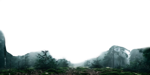 Misty forest panorama isolated on a transparent background