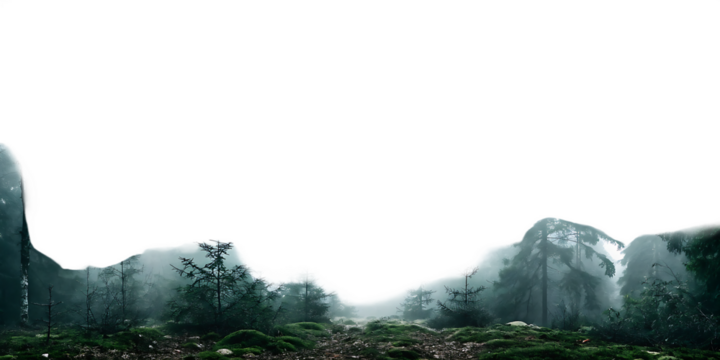 Misty forest panorama isolated on a transparent background