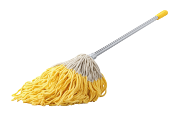 Yellow-headed mop with gray head.  Metal handle