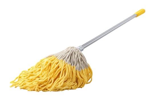 Yellow-headed mop with gray head.  Metal handle