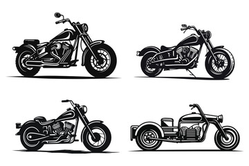 Obraz premium Set of Vintage Cruiser Motorcycle Illustrations in Silhouette Style