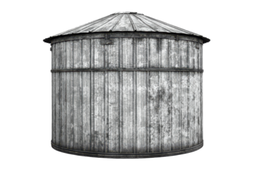 Elevated Perspective of Vintage Metal Grain Bin with Weathered Patina
