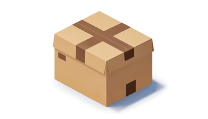 Pro cardboard box illustration for merchandise, cargo, distribution. Sealed with brown tape, package ready for shipping. Clean isometric view emphasizes practical design for logistics, warehousing,
