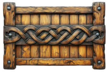 Rustic Wood Panel with Celtic Knot Detail and Dark Metal Accents Antiqued Design