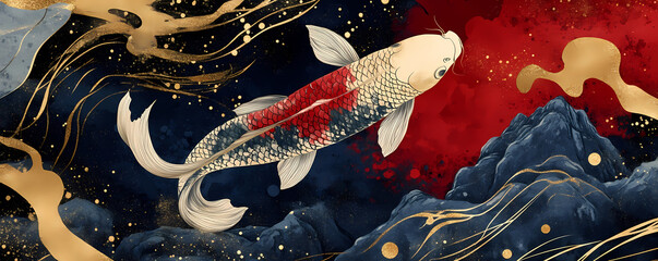 Celestial Koi A Symphony of Gold and Azure in Artistic Rendering
