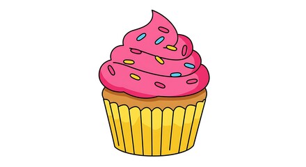 Cupcake with Pink Frosting and Sprinkles on White Background