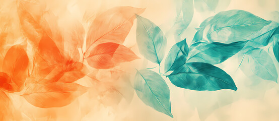 Abstract Composition of Orange and Teal Leaves | Nature-Inspired Art