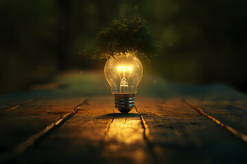 Illuminating Environmental Harmony A Glowing Light Bulb with a Green Growth