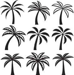 Set of Black Palm Tree Silhouettes