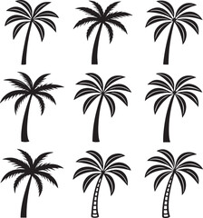 Naklejka premium Set of black tropical palm tree silhouettes