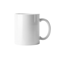 A plain white ceramic mug isolated on a transparent background, perfect for branding or design mockups.