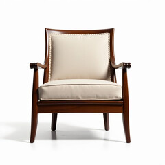 Sobre un fondo blanco que realza su belleza, se exhibe una silla de madera elegante y de estilo refinado.
