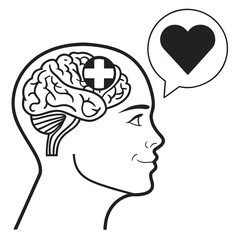 Person thinking about health and well being with a heart symbol