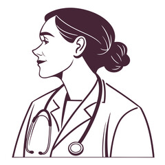 Stylized profile of a female doctor wearing a stethoscope and lab coat