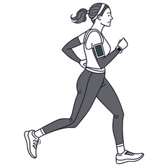 Woman running with phone armband and smartwatch