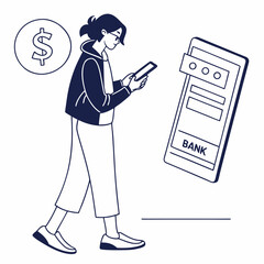 Woman uses mobile banking app for financial transactions