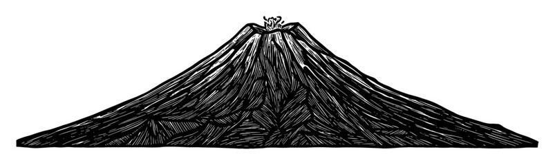 Obraz premium A Volcano Landscape Simple Style Black and White Outline Line Art Drawing Natural Environment