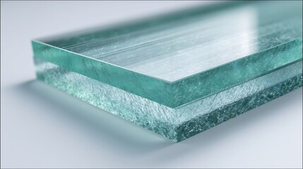 Macro photograph showing the texture of layered glass with a light background