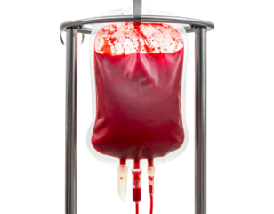  Blood Bag Hanging on IV Stand, Close-Up Medical Scene, Isolated PNG