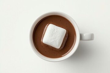 Mug of hot chocolate with a melting marshmallow on top.