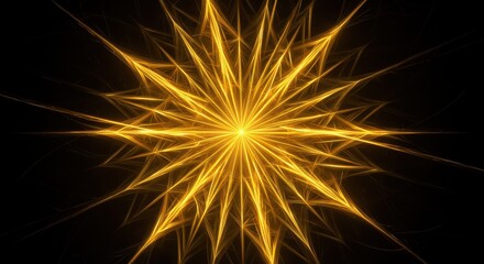 Naklejka premium Radiant starburst of golden light emanating from a central focal point on black