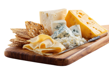 Assorted cheeses and crackers on a wooden board (1)